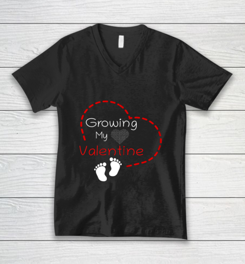 Womens Growing My Valentine Pregnancy Announcement V-Neck T-Shirt