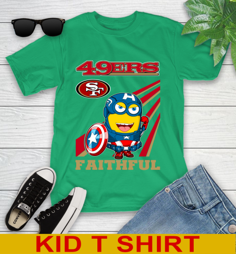 NFL Football San Francisco 49ers Captain America Marvel Avengers Minion Faithful Shirt Youth T-Shirt 7