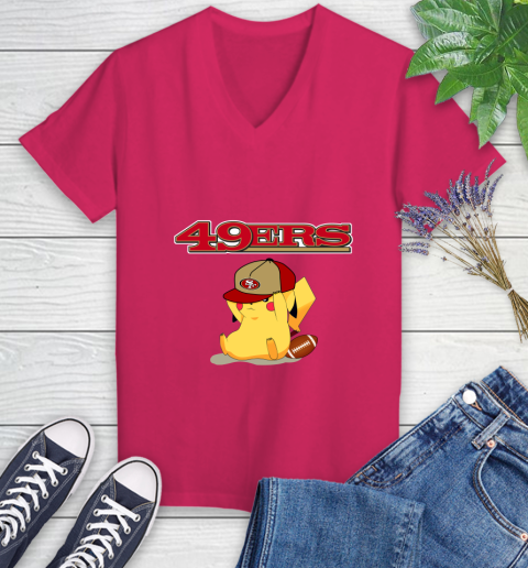 NFL Pikachu Football San Francisco 49ers Women's V-Neck T-Shirt 9