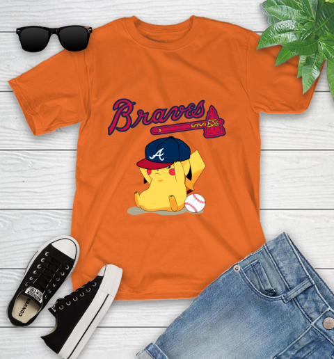 MLB Pikachu Baseball Sports Atlanta Braves Youth T-Shirt 7