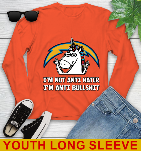 Los Angeles Chargers NFL Football Unicorn I'm Not Anti Hater I'm Anti Bullshit Youth Long Sleeve 4