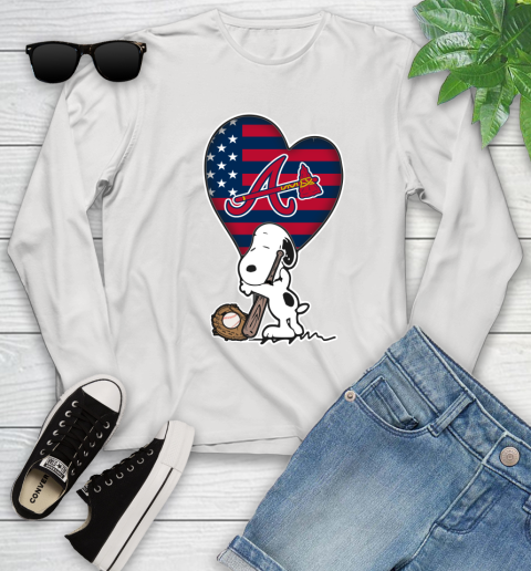 Atlanta Braves MLB Baseball The Peanuts Movie Adorable Snoopy Youth Long Sleeve