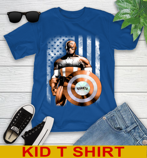 San Francisco Giants MLB Baseball Captain America Marvel Avengers American Flag Shirt Youth T-Shirt 10