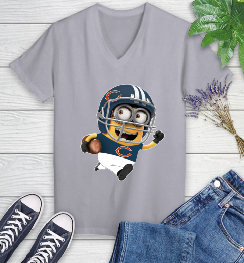 NFL Chicago Bears Minions Disney Football Sports Women's V-Neck T-Shirt 4