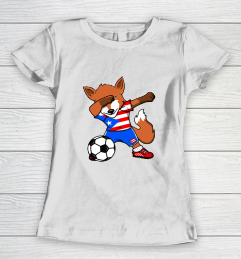 Dabbing Fox Puerto Rico Soccer Fans Jersey Football Lovers Women's T-Shirt