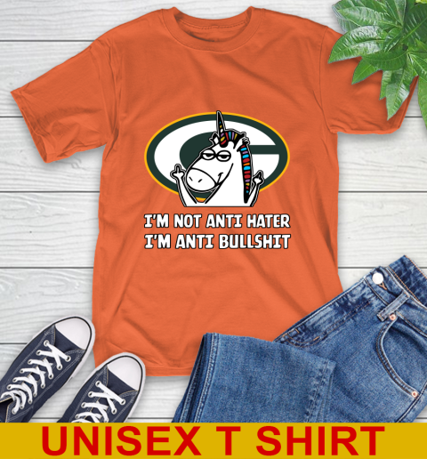 Green Bay Packers NFL Football Unicorn I'm Not Anti Hater I'm Anti Bullshit T-Shirt 5