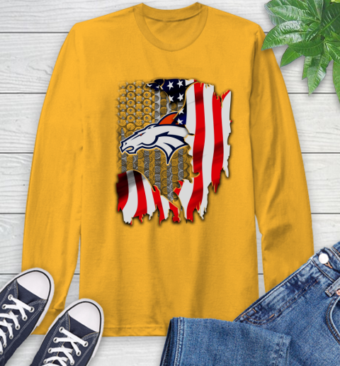 Denver Broncos NFL Football American Flag Long Sleeve T-Shirt 3 Denver Broncos NFL Football American Flag Long Sleeve T-Shirt - Image 3