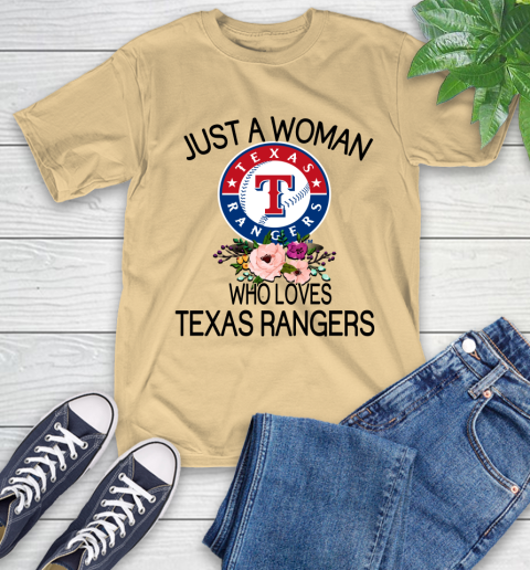 MLB Just A Woman Who Loves Texas Rangers Baseball Sports T-Shirt 6
