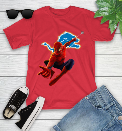 NFL Spider Man Avengers Endgame Football Detroit Lions Youth T-Shirt 10