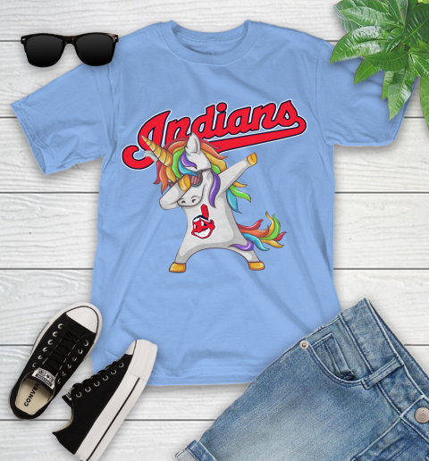 Cleveland Indians MLB Baseball Funny Unicorn Dabbing Sports Youth T-Shirt 11