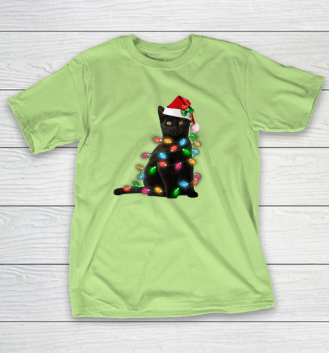 Black Cat christmas light tshirt funny cat lover christmas T-Shirt 6
