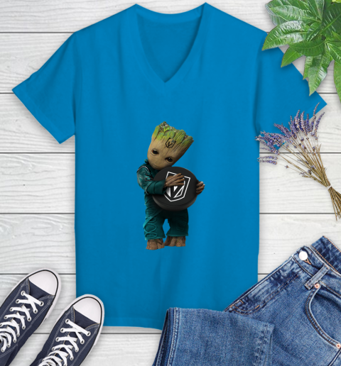 NHL Groot Guardians Of The Galaxy Hockey Sports Vegas Golden Knights Women's V-Neck T-Shirt 7