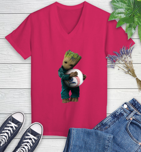 MLB Groot Guardians Of The Galaxy Baseball Sports Milwaukee Brewers Women's V-Neck T-Shirt 9