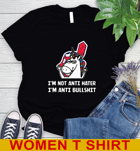 Cleveland Indians MLB Baseball Unicorn I'm Not Anti Hater I'm Anti Bullshit Women's T-Shirt 2