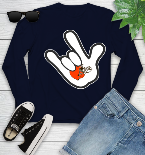 Cleveland Browns NFL Football Mickey Rock Hand Disney Youth Long Sleeve 3