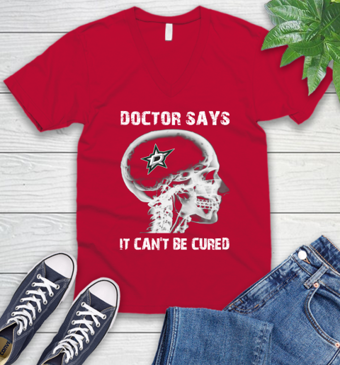 NHL Dallas Stars Hockey Skull It Can't Be Cured Shirt V-Neck T-Shirt 6