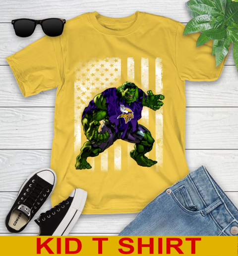 Minnesota Vikings Hulk Marvel Avengers NFL Football American Flag Youth T-Shirt 9
