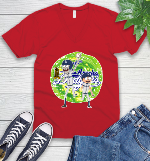 MLB Los Angeles Dodgers Rick And Morty Commissioner's Trophy Baseball Sports V-Neck T-Shirt 7