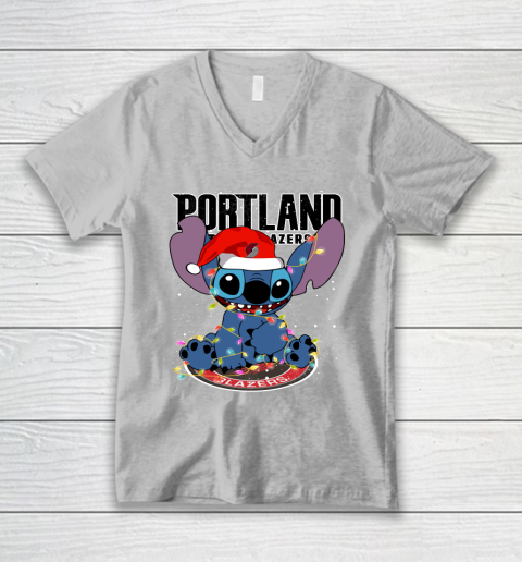 Portland Trail Blazers NBA noel stitch Basketball Christmas V-Neck T-Shirt 2