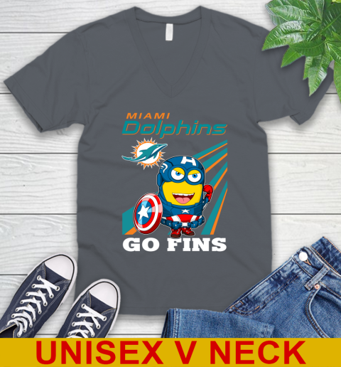 NFL Football Miami Dolphins Captain America Marvel Avengers Minion Shirt V-Neck T-Shirt 4