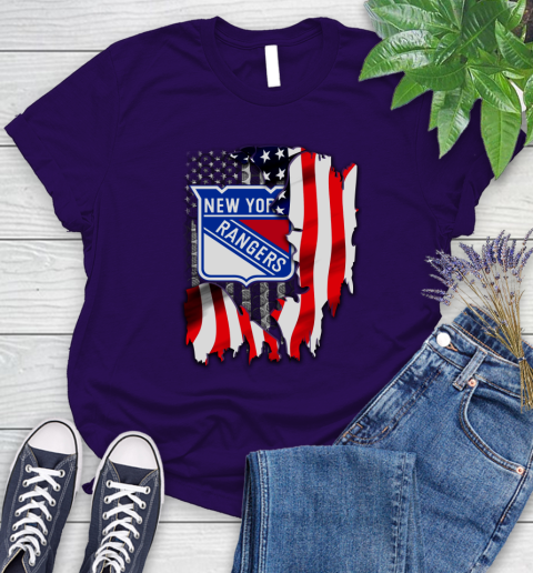 New York Rangers NHL Hockey American Flag Women's T-Shirt 4
