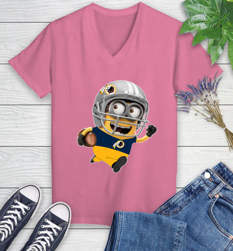 NFL Washington Redskins Minions Disney Football Sports Women's V-Neck T-Shirt 13