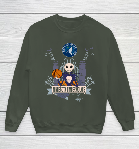 NBA Minnesota Timberwolves Basketball Jack Skellington Halloween Youth Sweatshirt 8