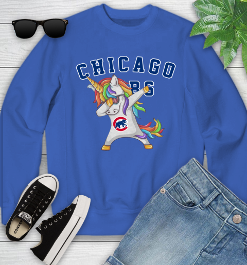 Chicago Cubs MLB Baseball Funny Unicorn Dabbing Sports Youth Sweatshirt 8