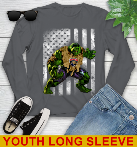 Florida Panthers Hulk Marvel Avengers NHL Hockey American Flag Youth Long Sleeve 9