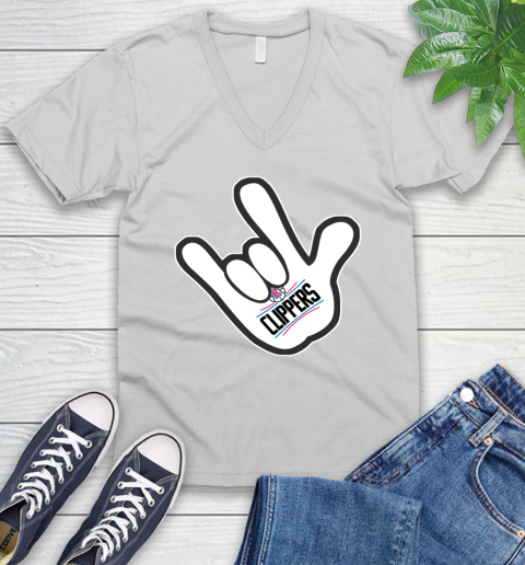 LA Clippers NBA Basketball Mickey Rock Hand Disney V-Neck T-Shirt
