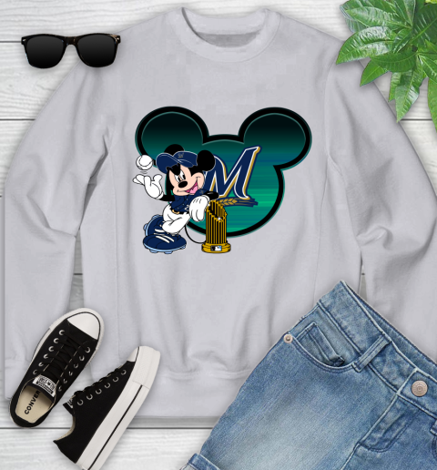 MLB Milwaukee Brewers The Commissioner's Trophy Mickey Mouse Disney Youth Sweatshirt 4