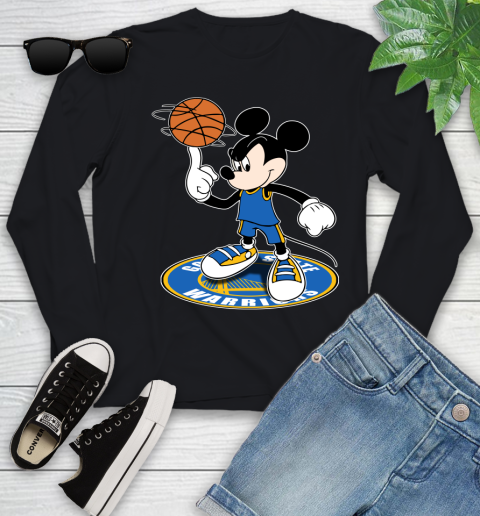NBA Basketball Golden State Warriors Cheerful Mickey Disney Shirt Youth Long Sleeve
