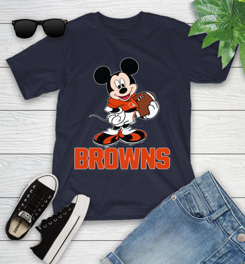 NFL Football Cleveland Browns Cheerful Mickey Mouse Shirt Youth T-Shirt 3