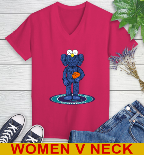NBA Basketball Charlotte Hornets Kaws Bff Blue Figure Shirt Women's V-Neck T-Shirt 10