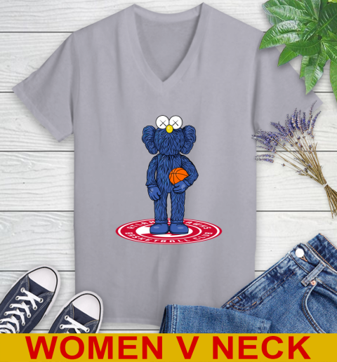 NBA Basketball Atlanta Hawks Kaws Bff Blue Figure Shirt Women's V-Neck T-Shirt 5