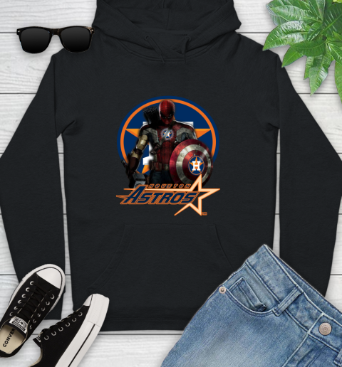 MLB Captain America Thor Spider Man Hawkeye Avengers Endgame Baseball Houston Astros Youth Hoodie 2