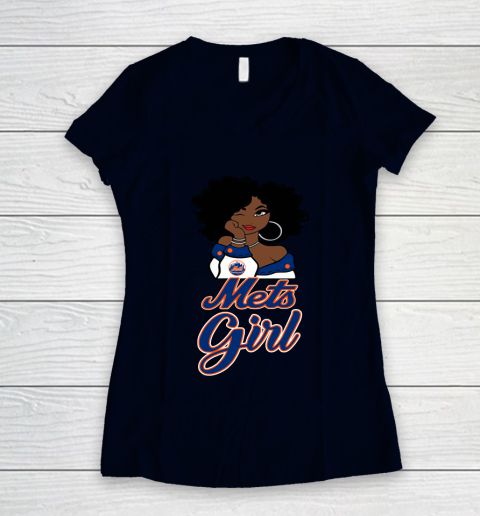New York Metss Girl MLB Women's V-Neck T-Shirt 3