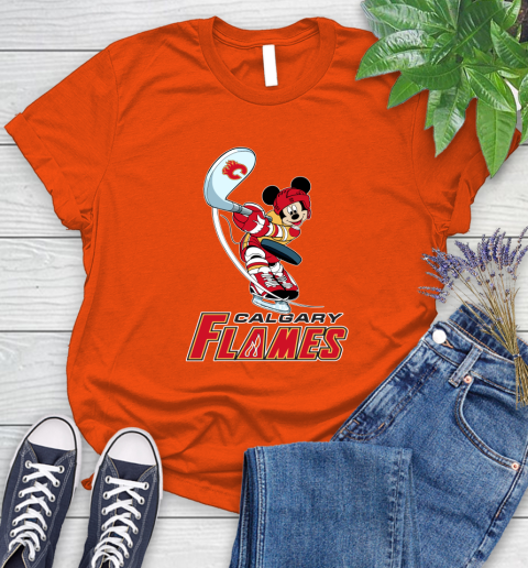 NHL Hockey Calgary Flames Cheerful Mickey Mouse Shirt Women's T-Shirt 4