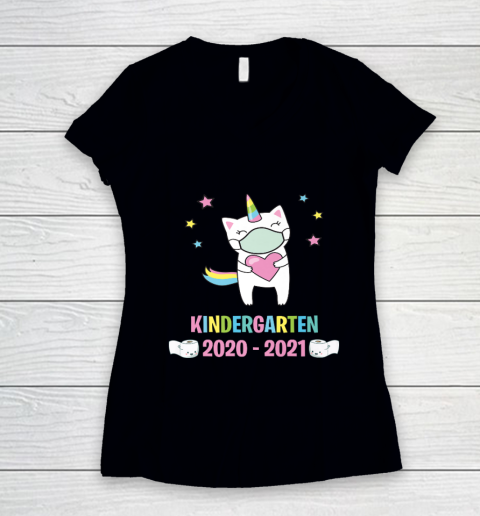 Quarantine Unicorn Hello Kindergarten 2020 Back To School Women's V-Neck T-Shirt