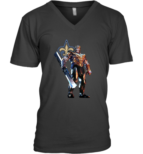 NFL Thanos Marvel Avengers Endgame Football New Orleans Saints V-Neck T-Shirt