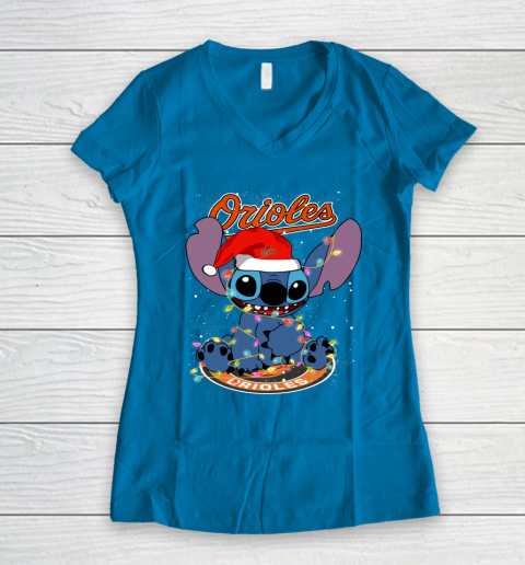 Baltimore Orioles MLB noel stitch Baseball Christmas Women's V-Neck T-Shirt 4