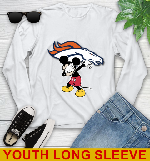 Denver Broncos NFL Football Dabbing Mickey Disney Sports Youth Long Sleeve