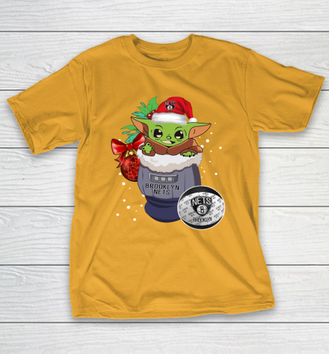 Brooklyn Nets Christmas Baby Yoda Star Wars Funny Happy NBA T-Shirt 4