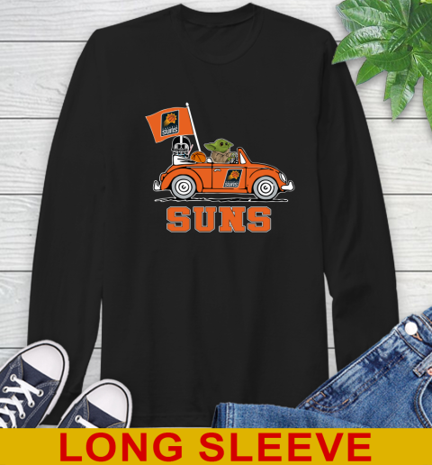NBA Basketball Phoenix Suns Darth Vader Baby Yoda Driving Star Wars Shirt Long Sleeve T-Shirt 2