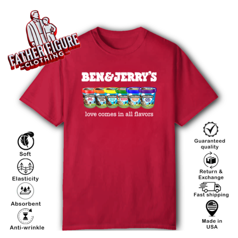 mxlj pride ben and jerryamp 39 s love comes in all flavors classic t shirt 2 front red