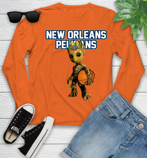 New Orleans Pelicans NBA Basketball Groot Marvel Guardians Of The Galaxy Youth Long Sleeve 4