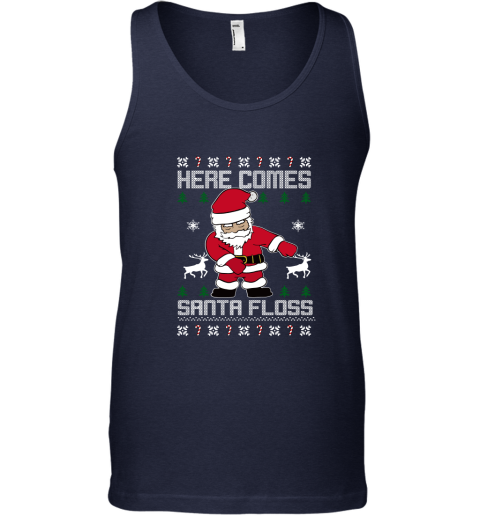 Here Comes Santa Floss Ugly Christmas Adult Crewneck Tank Top