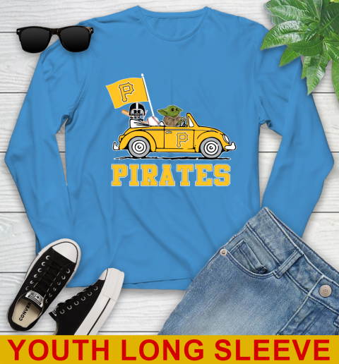 MLB Baseball Pittsburgh Pirates Darth Vader Baby Yoda Driving Star Wars Shirt Youth Long Sleeve 8