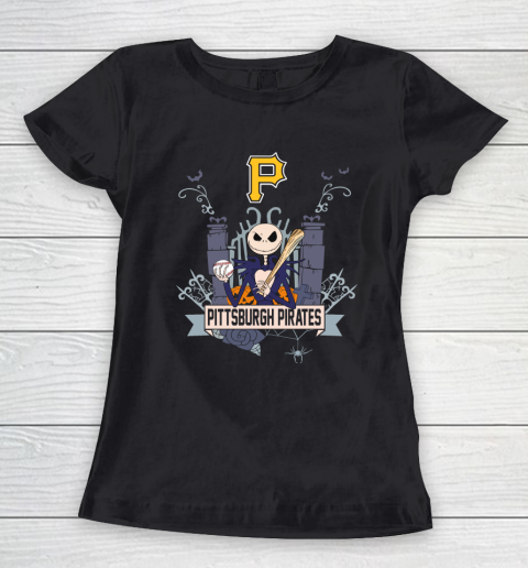 MLB Pittsburgh Pirates Baseball Jack Skellington Halloween Women's T-Shirt