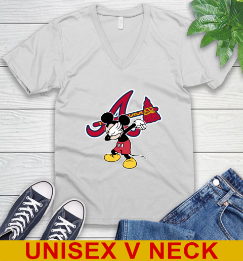 Atlanta Braves MLB Baseball Dabbing Mickey Disney Sports V-Neck T-Shirt